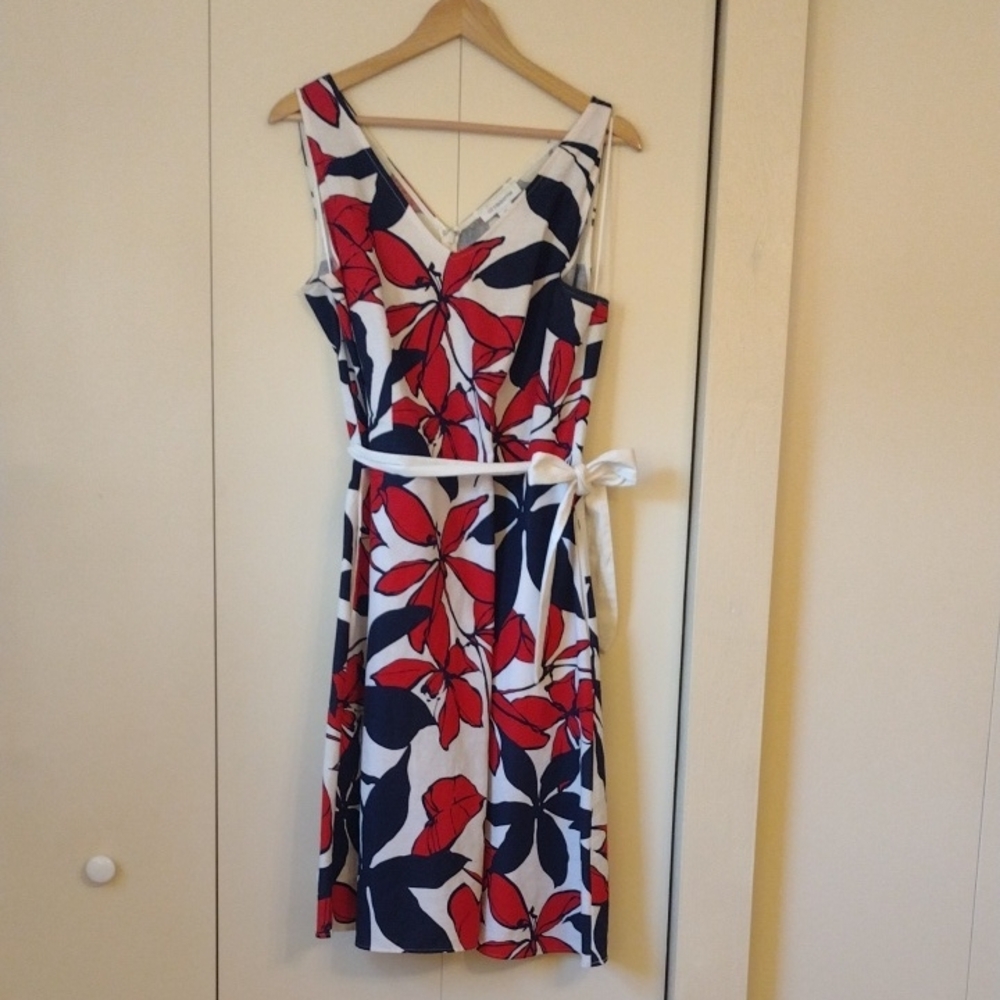 Liz Claiborne Red and White Sleeveless Midi Sundress